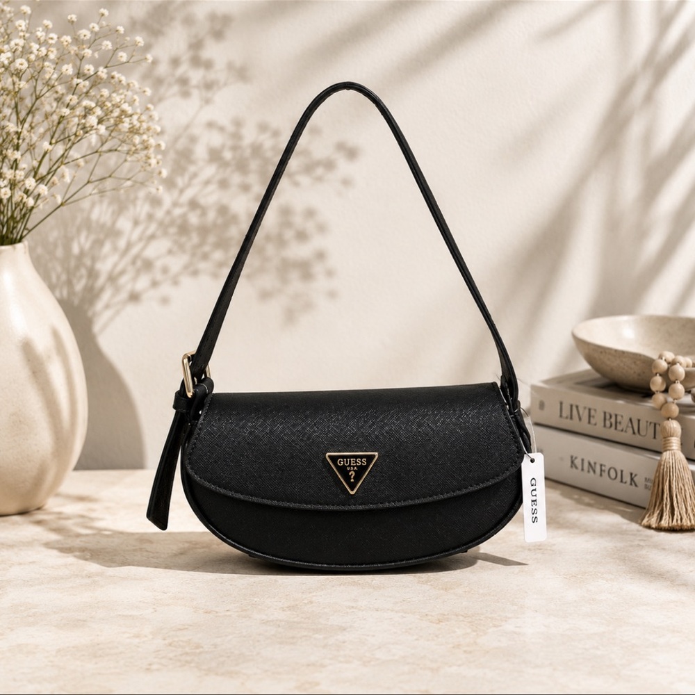 GUESS Black Zita Mini Shoulder Bag with Gold Triangle Logo